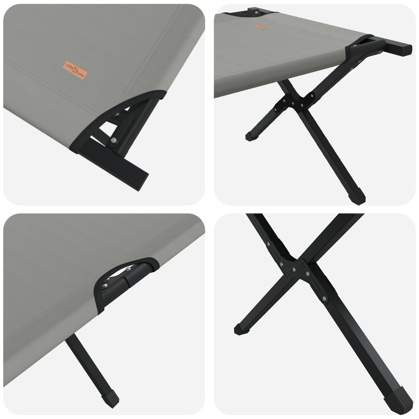 Folding Sun Beds 2 pcs with Carry Bag Grey 600D Oxford Fabric