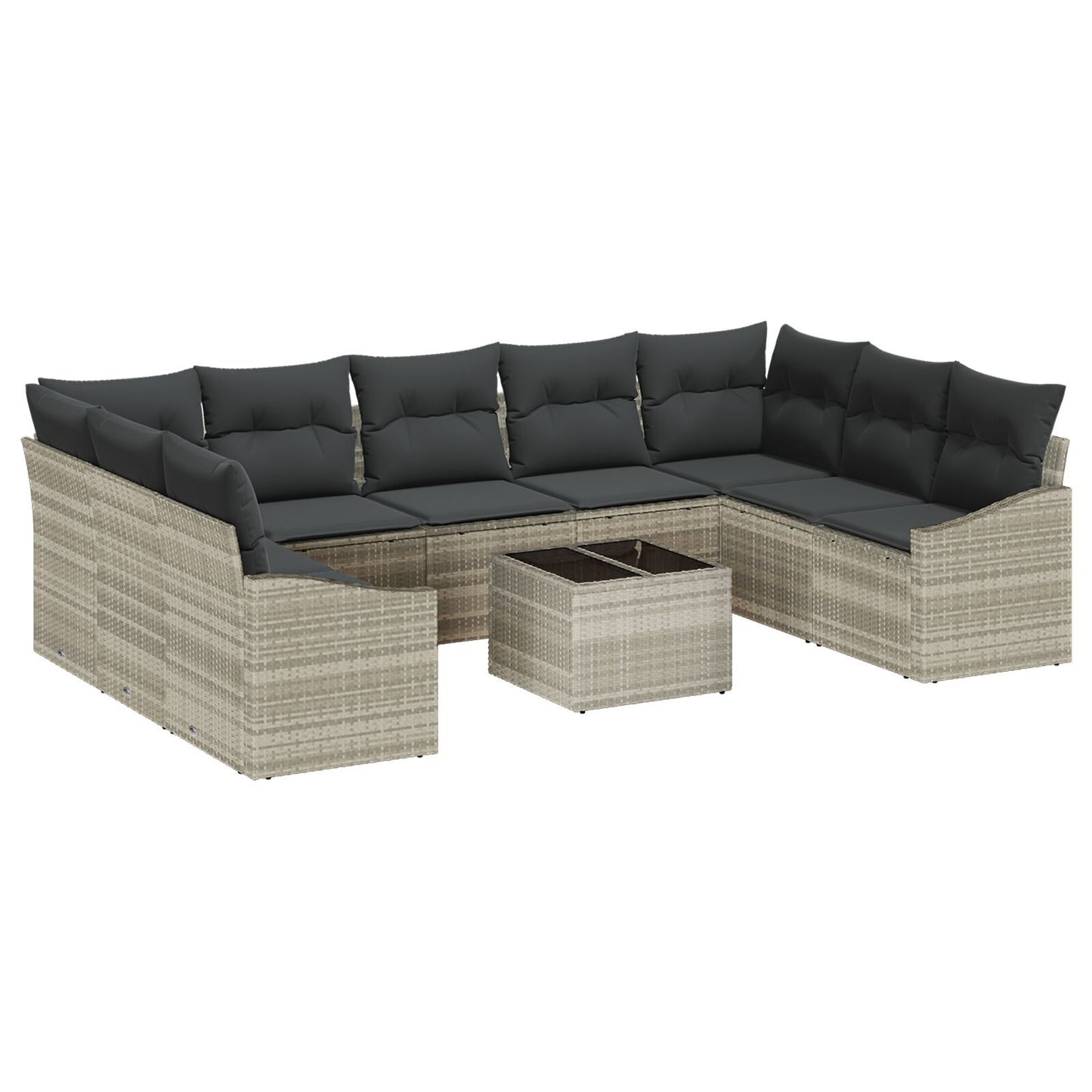 10 Piece Garden Dining Set with Cushions Grey Poly Rattan