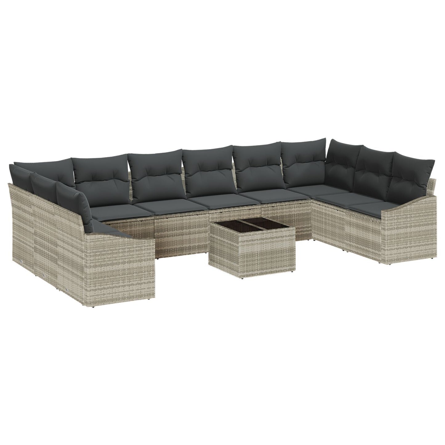 11 Piece Garden Dining Set with Cushions Grey Poly Rattan