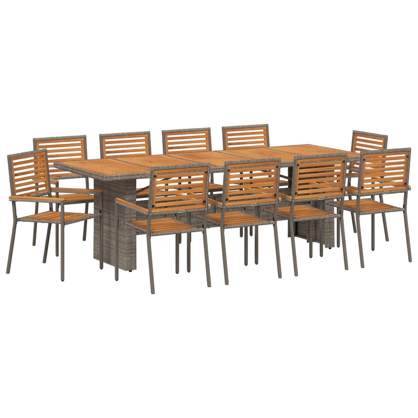 11 Piece Garden Dining Set Grey Poly Rattan Acacia, vidaXL Stacking Garden Chairs with Cushions 2 pcs Grey Poly Rattan