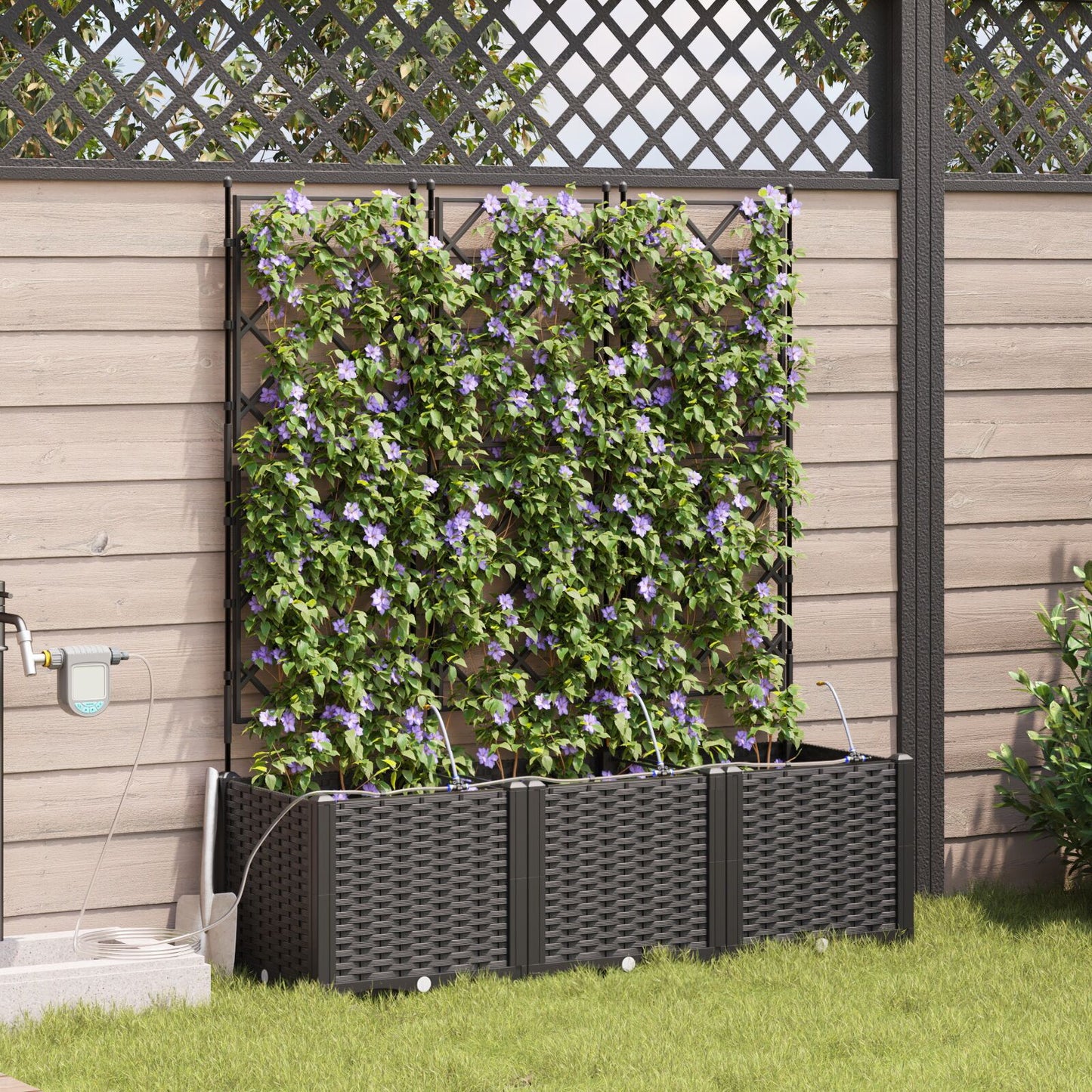 Garden Planters with Water Irrigation System 3 pcs Black