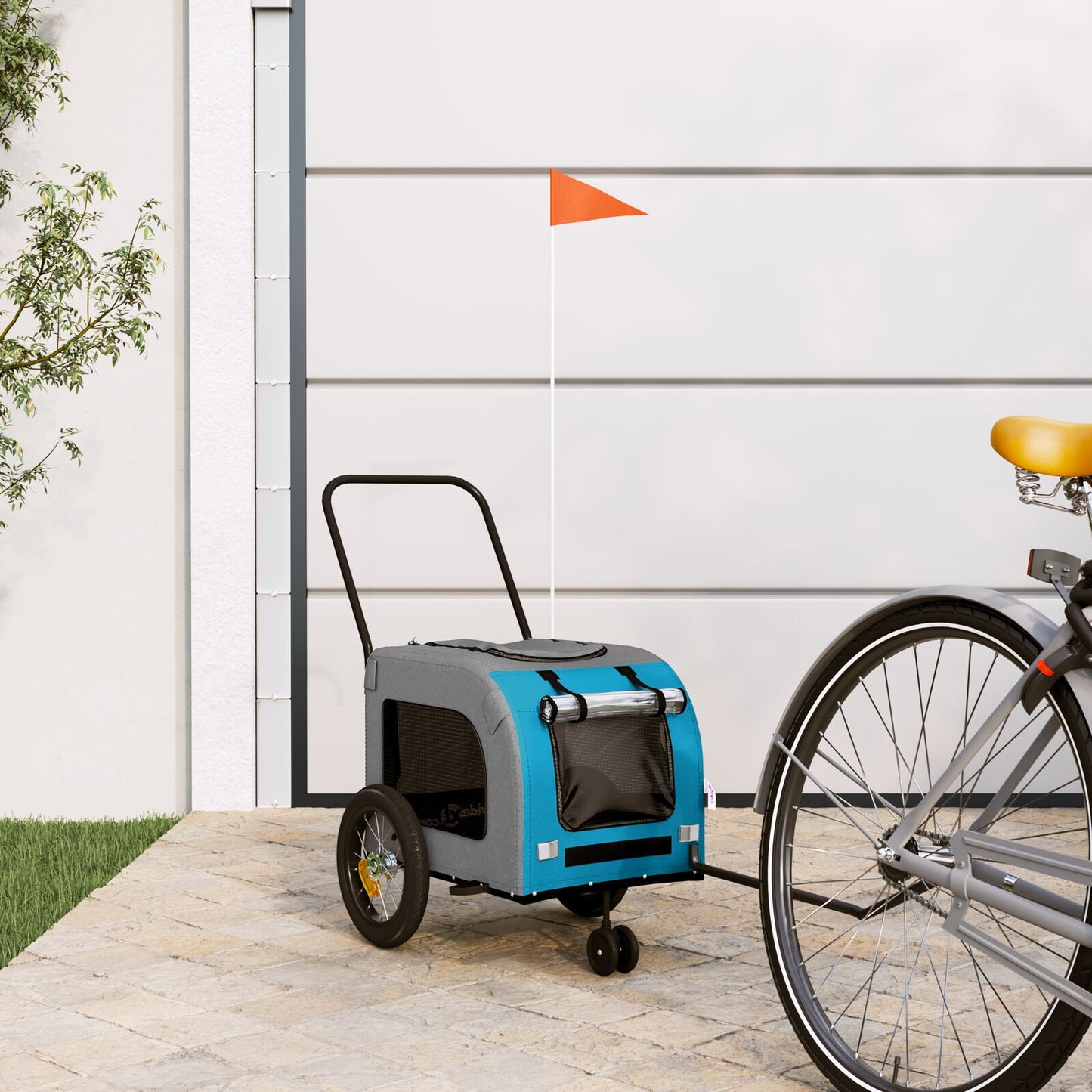 Blue Pet Stroller Blue Polyester, Metal 124 x 53 x 53 cm Foldable