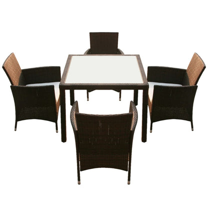 5 Piece Outdoor Dining Set with Cushions Poly Rattan Brown