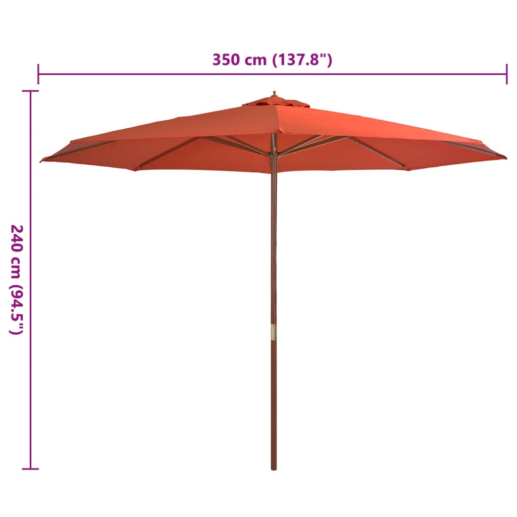 Garden Parasol with Wooden Pole 350 cm Terracotta