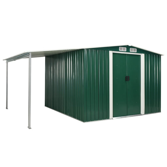 Garden Shed with Sliding Doors Green 386x259x178 cm Steel