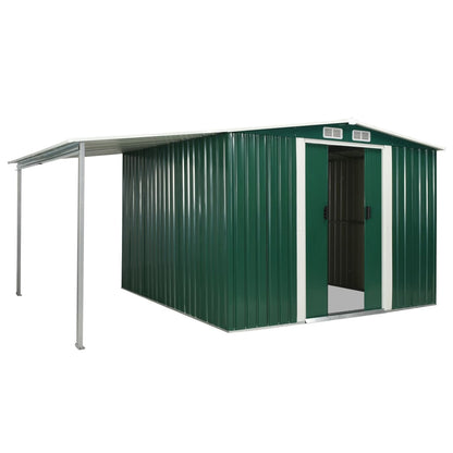 Garden Shed with Sliding Doors Green 386x259x178 cm Steel
