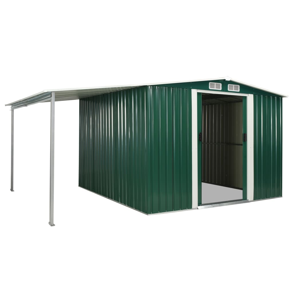 Garden Shed with Sliding Doors Green 386x259x178 cm Steel