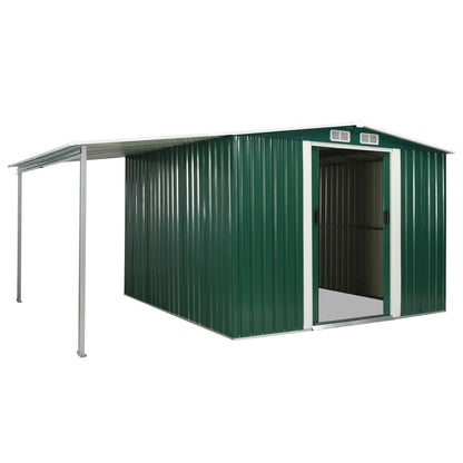 Garden Shed with Sliding Doors Green 386x259x178 cm Steel