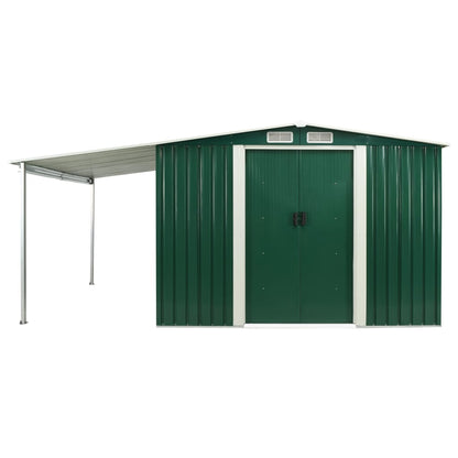 Garden Shed with Sliding Doors Green 386x259x178 cm Steel