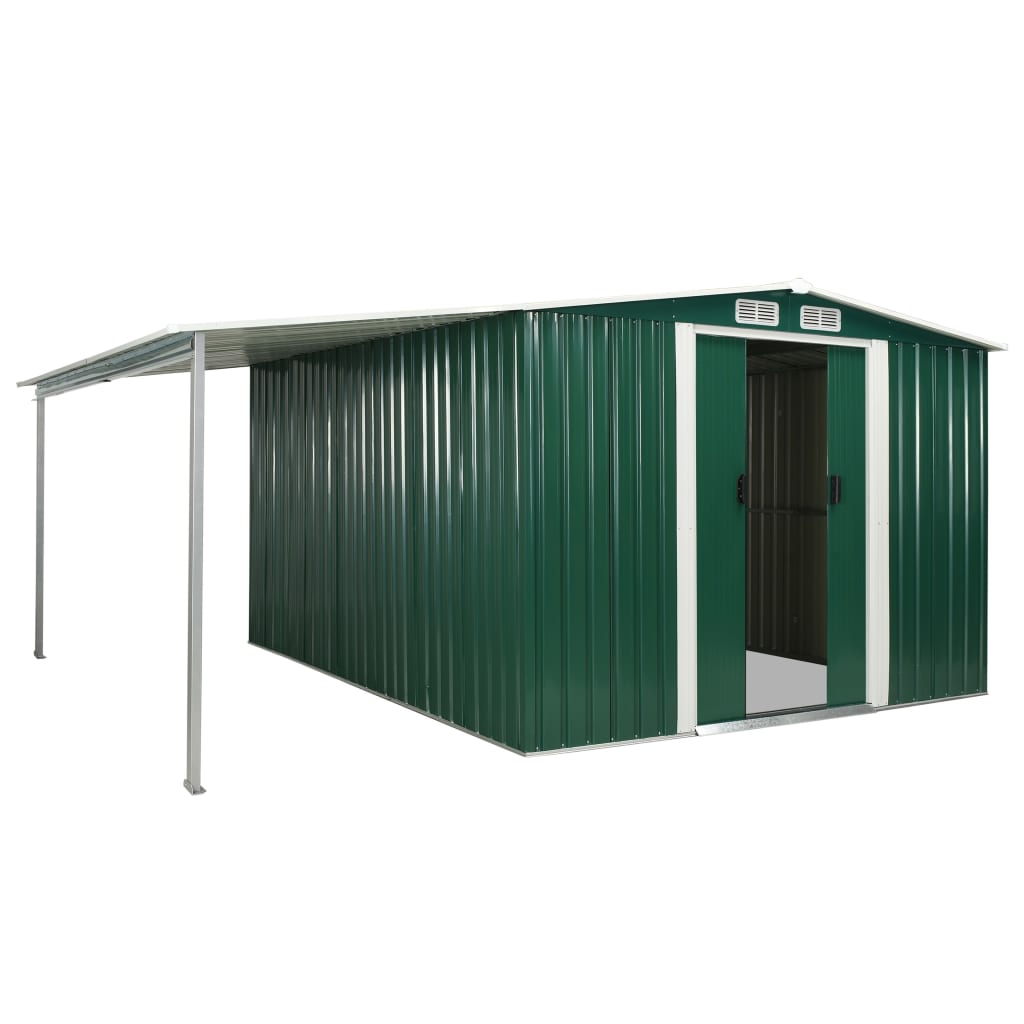 Garden Shed with Sliding Doors Green 386x312x178 cm Steel