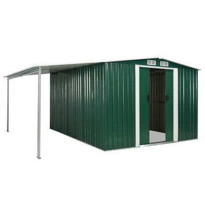 Garden Shed with Sliding Doors Green 386x312x178 cm Steel