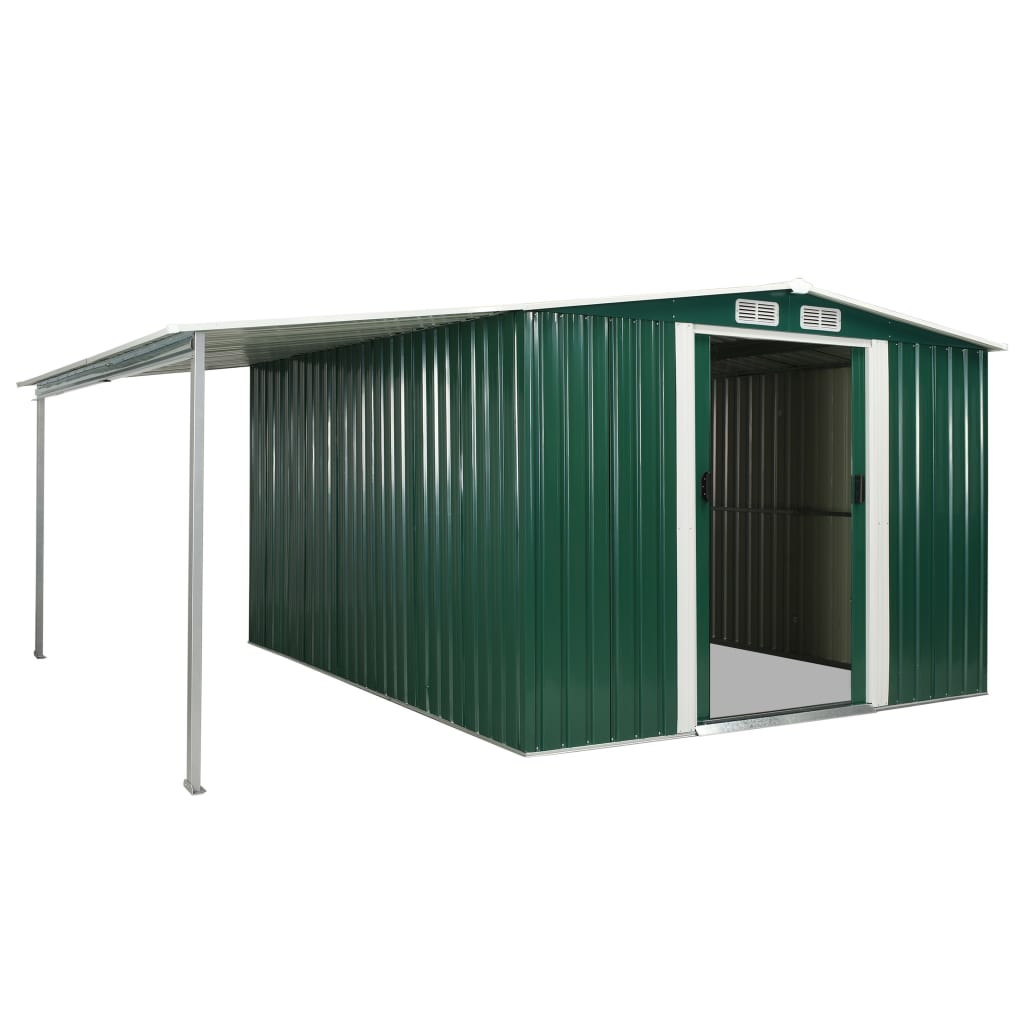 Garden Shed with Sliding Doors Green 386x312x178 cm Steel