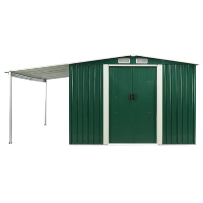 Garden Shed with Sliding Doors Green 386x312x178 cm Steel