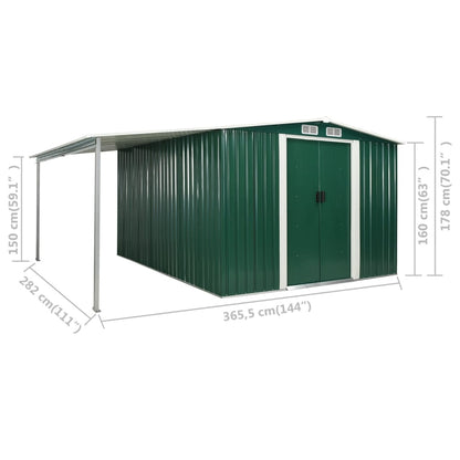 Garden Shed with Sliding Doors Green 386x312x178 cm Steel