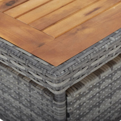 Outdoor Dining Table Grey Poly Rattan and Solid Acacia Wood