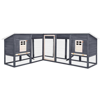 Outdoor Rabbit Hutch with Run Grey and White Solid Fir Wood