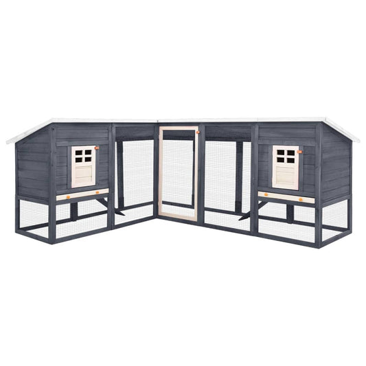 Outdoor Rabbit Hutch with Run Grey and White Solid Fir Wood