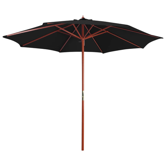 Garden Parasol with Wooden Pole 300x258 cm Black