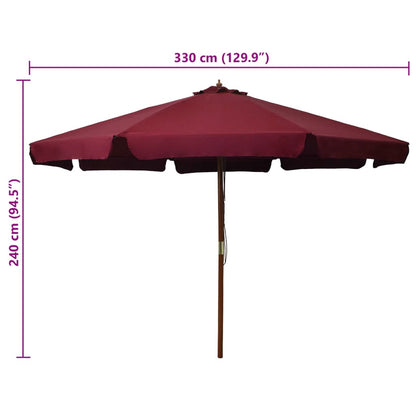 Garden Parasol with Wooden Pole 330 cm Burgundy