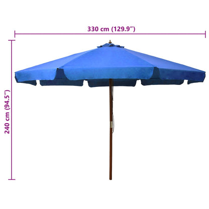 Garden Parasol with Wooden Pole 330 cm Azure