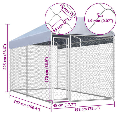 Outdoor Dog Kennel with Canopy Top 382x192x225 cm