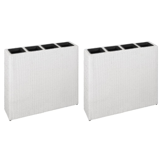 Garden Raised Bed with 4 Pots 2 pcs Poly Rattan White(2x45427)