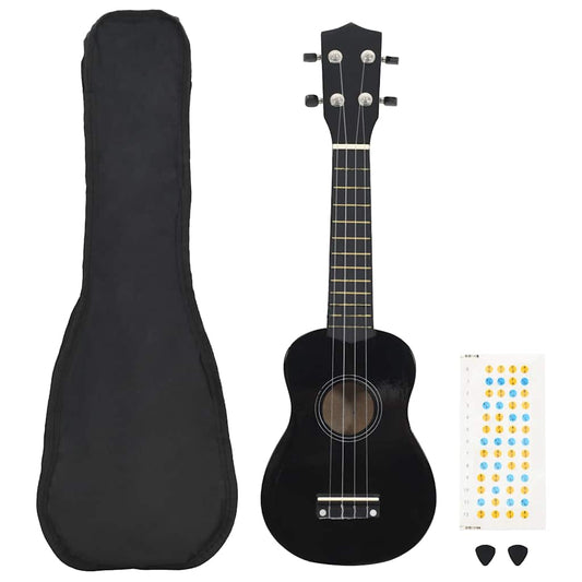 Soprano Ukulele Set with Bag for Kids Black 21"