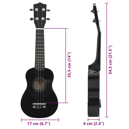 Soprano Ukulele Set with Bag for Kids Black 21"