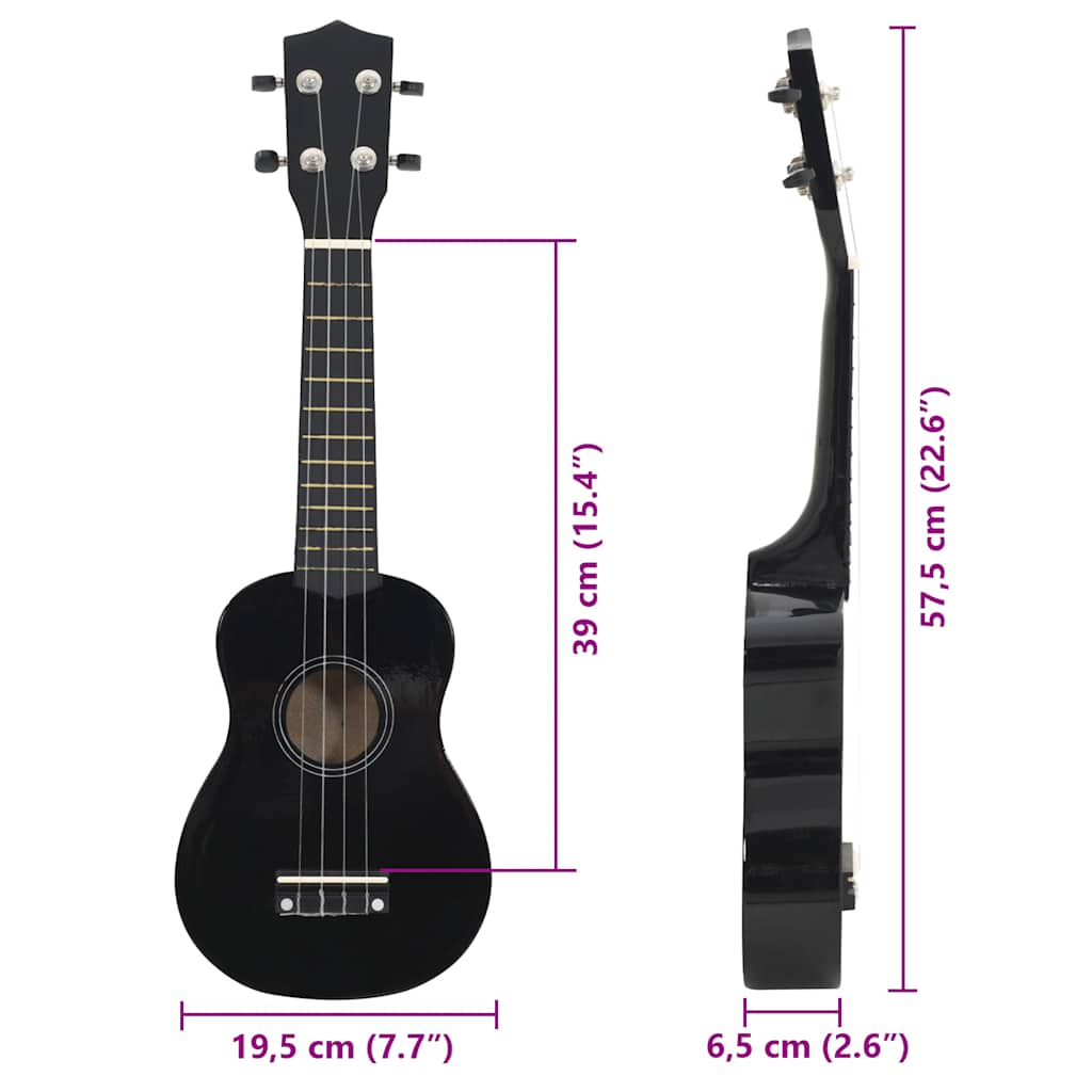 Soprano Ukulele Set with Bag for Kids Black 23"