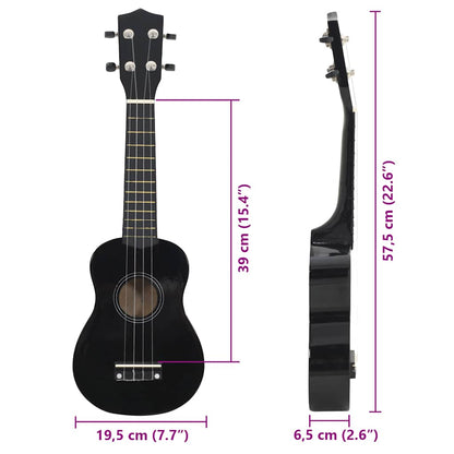 Soprano Ukulele Set with Bag for Kids Black 23"