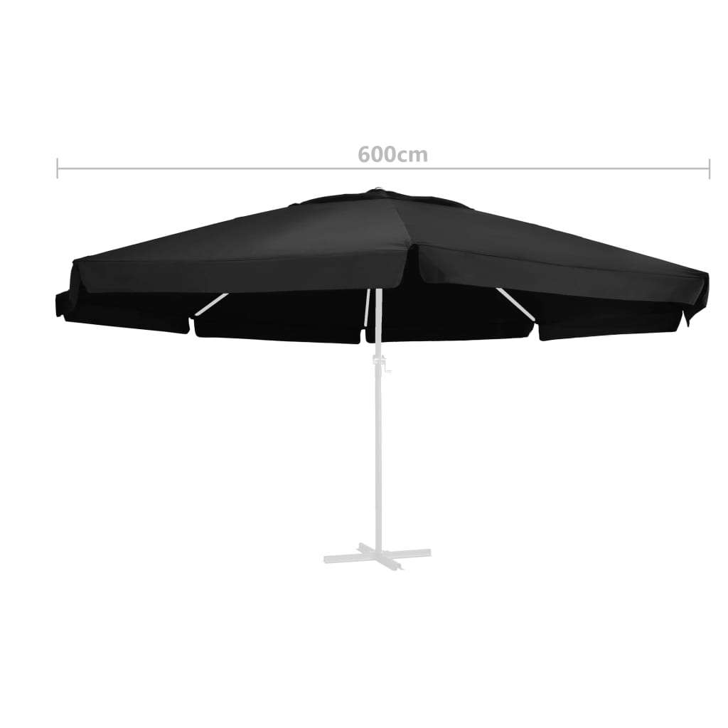 Replacement Fabric for Outdoor Parasol Black 600 cm