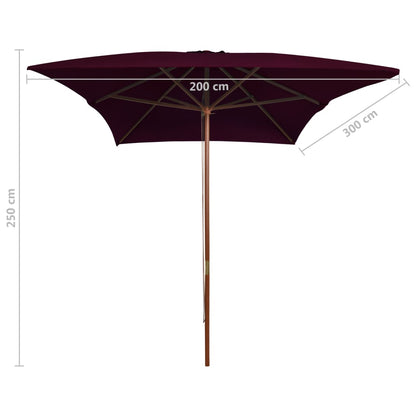Garden Parasol with Wooden Pole Bordeaux Red 200x300 cm