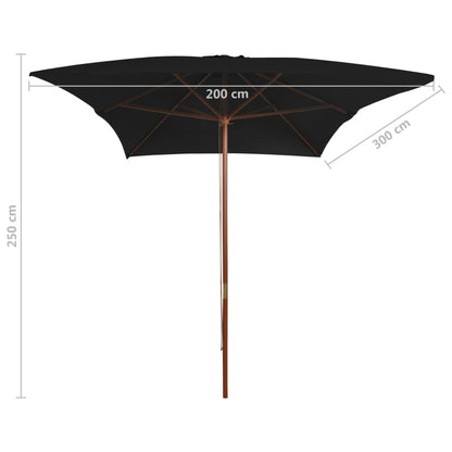 Garden Parasol with Wooden Pole Black 200x300 cm