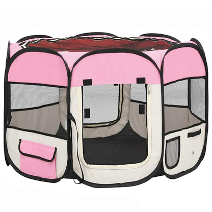 Foldable Dog Playpen with Carrying Bag Pink 90x90x58 cm