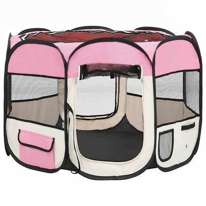 Foldable Dog Playpen with Carrying Bag Pink 90x90x58 cm