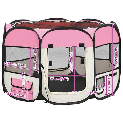 Foldable Dog Playpen with Carrying Bag Pink 90x90x58 cm