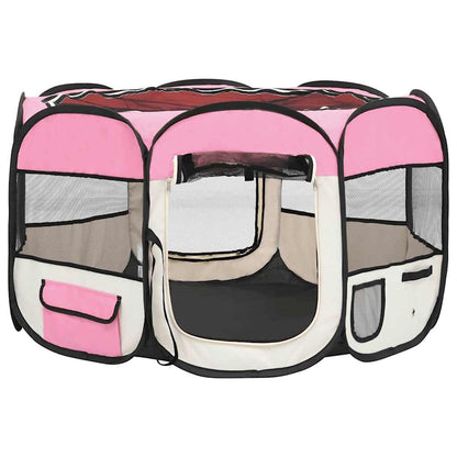 Foldable Dog Playpen with Carrying Bag Pink 110x110x58 cm