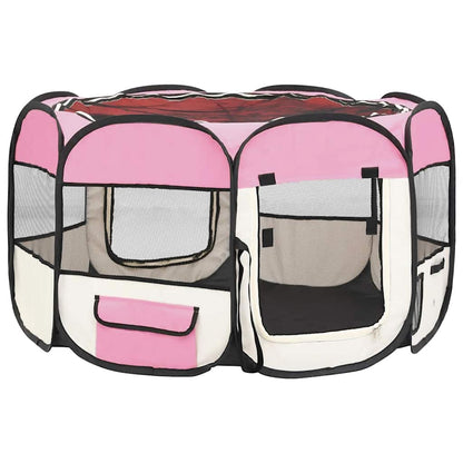 Foldable Dog Playpen with Carrying Bag Pink 110x110x58 cm