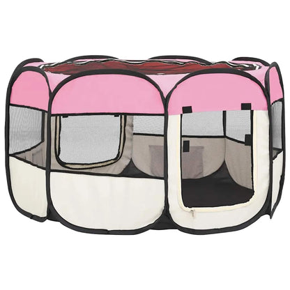 Foldable Dog Playpen with Carrying Bag Pink 110x110x58 cm