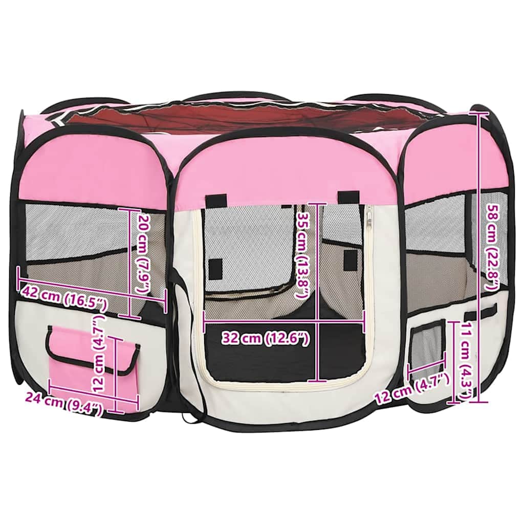 Foldable Dog Playpen with Carrying Bag Pink 110x110x58 cm