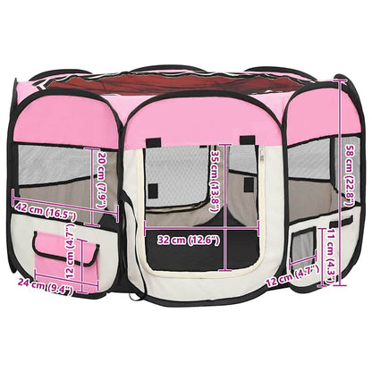 Foldable Dog Playpen with Carrying Bag Pink 110x110x58 cm