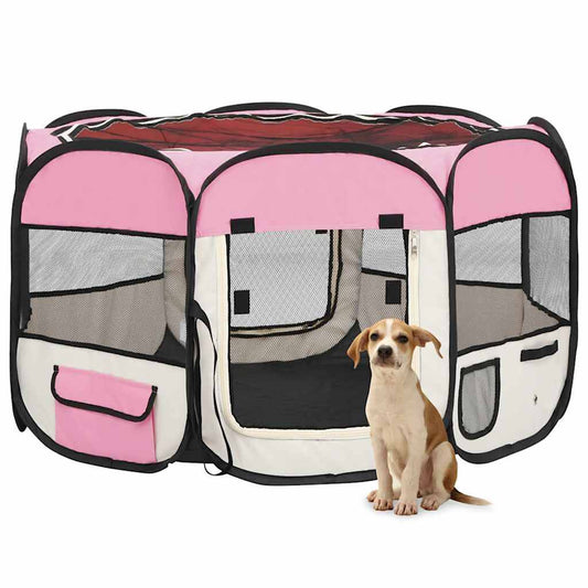 Foldable Dog Playpen with Carrying Bag Pink 110x110x58 cm