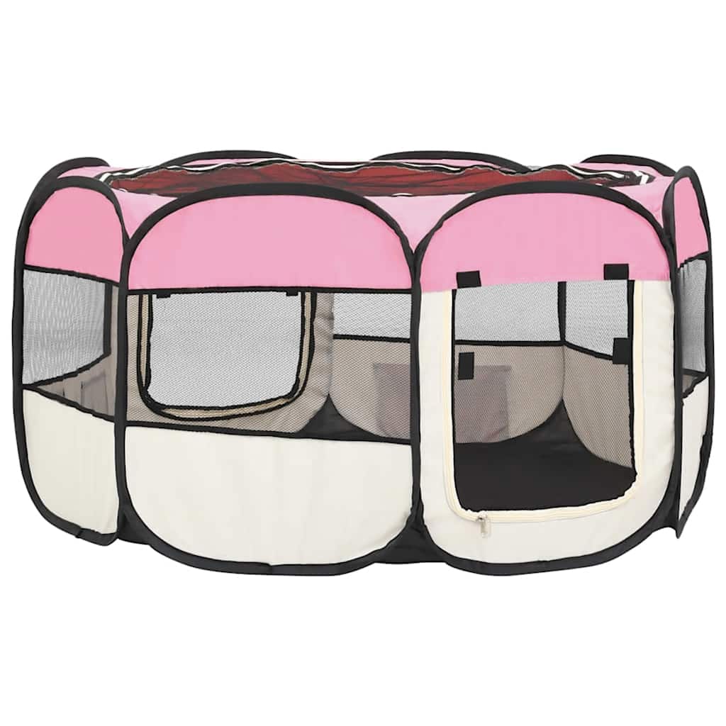 Foldable Dog Playpen with Carrying Bag Pink 125x125x61 cm