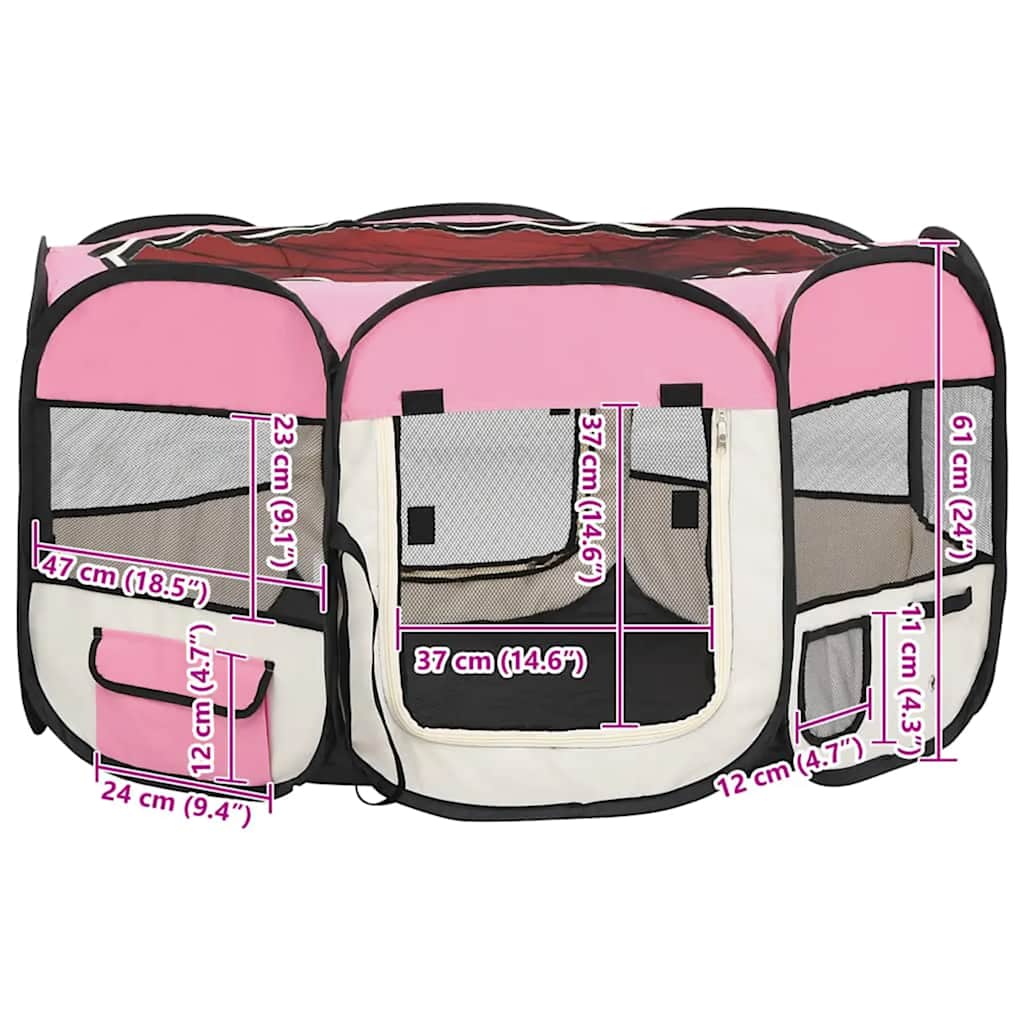Foldable Dog Playpen with Carrying Bag Pink 125x125x61 cm