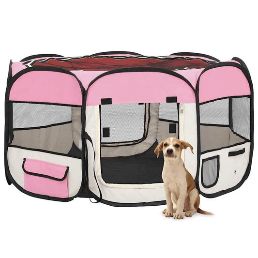 Foldable Dog Playpen with Carrying Bag Pink 125x125x61 cm