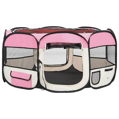 Foldable Dog Playpen with Carrying Bag Pink 145x145x61 cm