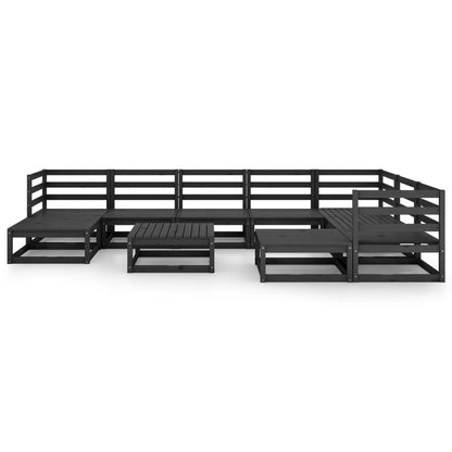 10 Piece Garden Lounge Set Black Solid Pinewood
