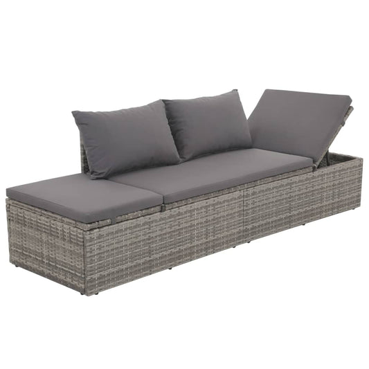 Outdoor Lounge Bed with Cushion & Pillows Poly Rattan Grey