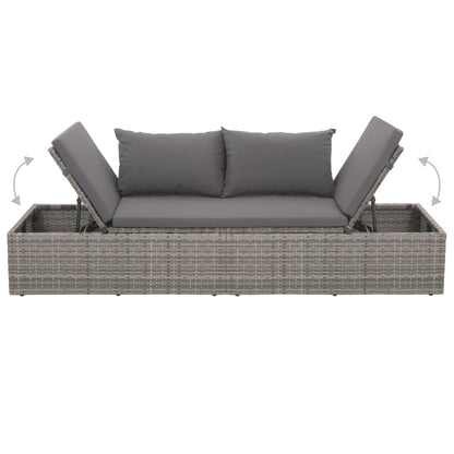 Outdoor Lounge Bed with Cushion & Pillows Poly Rattan Grey
