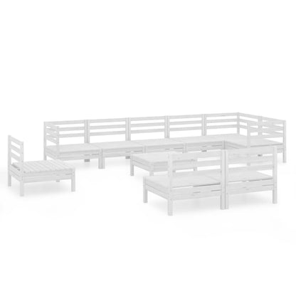 10 Piece Garden Lounge Set Solid Wood Pine White